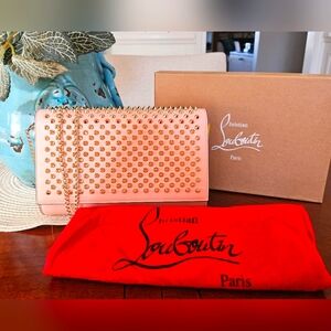 Christian Louboutin Paloma Pink and Gold Studded Clutch Or Shoulder Bag Like New